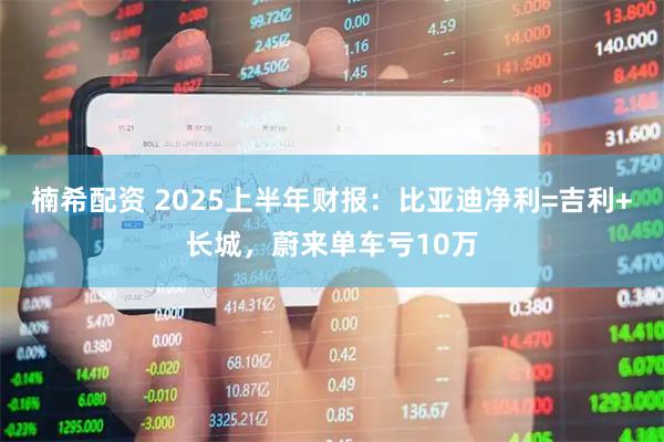 楠希配资 2025上半年财报：比亚迪净利=吉利+长城，蔚来单车亏10万